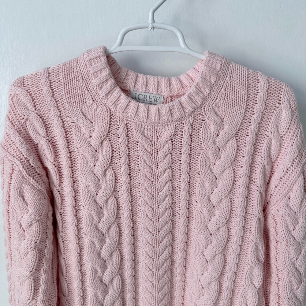 J Crew Cable Knit Crewneck Sweater in Delicate Bloom - Picture 8 of 15